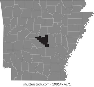 Black highlighted location map of the US Pulaski county inside gray map of the Federal State of Arkansas, USA