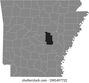 Black highlighted location map of the US Lonoke county inside gray map of the Federal State of Arkansas, USA