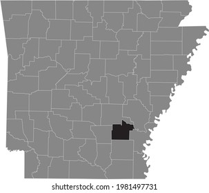 Black highlighted location map of the US Lincoln county inside gray map of the Federal State of Arkansas, USA