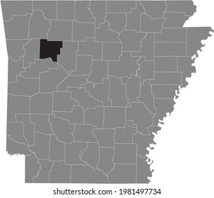 Black highlighted location map of the US Johnson county inside gray map of the Federal State of Arkansas, USA