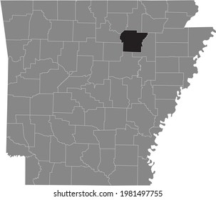 Black highlighted location map of the US Independence county inside gray map of the Federal State of Arkansas, USA