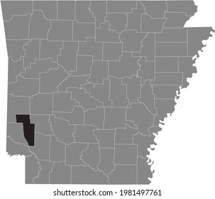 Black highlighted location map of the US Howard county inside gray map of the Federal State of Arkansas, USA