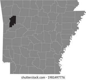 Black highlighted location map of the US Franklin county inside gray map of the Federal State of Arkansas, USA