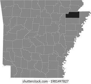 Black highlighted location map of the US Craighead county inside gray map of the Federal State of Arkansas, USA