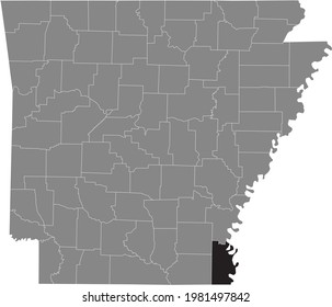 Black highlighted location map of the US Chicot county inside gray map of the Federal State of Arkansas, USA