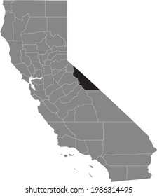 Black highlighted location map of the US Mono county inside gray map of the Federal State of California, USA