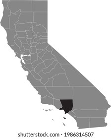 Black Highlighted Location Map Of The US Los Angeles County Inside Gray Map Of The Federal State Of California, USA