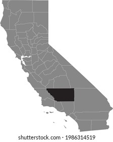 Schwarz markierte Standortkarte des US-Kernkreises innerhalb der grauen Karte des Bundesstaates Kalifornien, USA