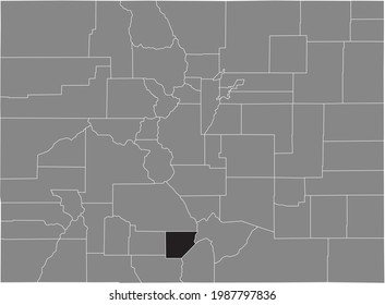 Black highlighted location map of the US Alamosa county inside gray map of the Federal State of Colorado, USA