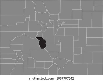 Black highlighted location map of the US Chaffee county inside gray map of the Federal State of Colorado, USA
