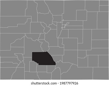 Schwarz markierte Standortkarte des US-Bezirks Saguache auf der grauen Karte des Bundesstaates Colorado, USA