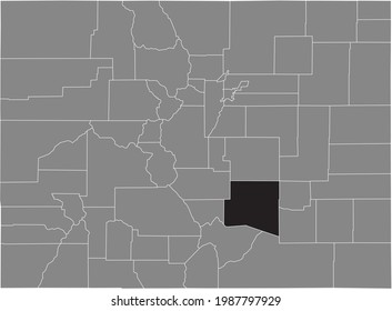 Mapa de ubicación resaltado en negro del condado de Pueblo de EE. UU. dentro del mapa gris del estado federal de Colorado, EE.