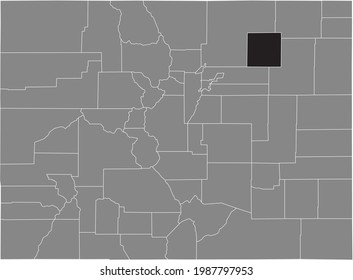Black highlighted location map of the US Morgan county inside gray map of the Federal State of Colorado, USA