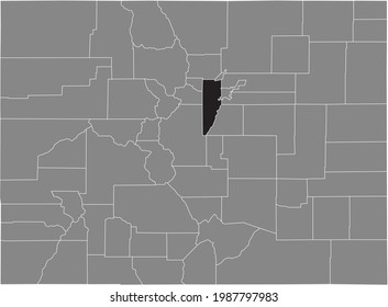 Black highlighted location map of the US Jefferson county inside gray map of the Federal State of Colorado, USA