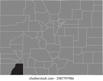 Black highlighted location map of the US La Plata county inside gray map of the Federal State of Colorado, USA