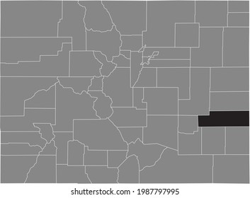 Black highlighted location map of the US Kiowa county inside gray map of the Federal State of Colorado, USA