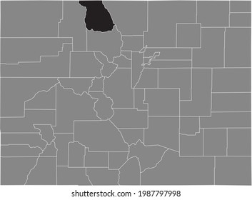 Black highlighted location map of the US Jackson county inside gray map of the Federal State of Colorado, USA