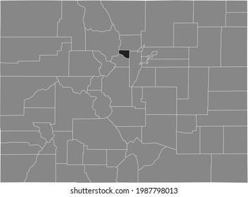 Black highlighted location map of the US Gilpin county inside gray map of the Federal State of Colorado, USA
