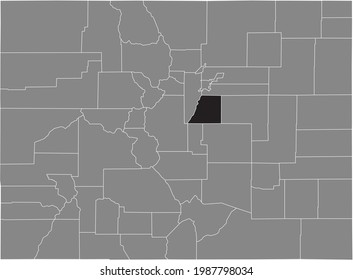 Black highlighted location map of the US Douglas county inside gray map of the Federal State of Colorado, USA