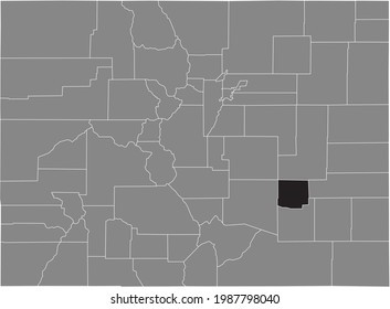 Black highlighted location map of the US Crowley county inside gray map of the Federal State of Colorado, USA