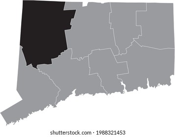 Black highlighted location map of the US Litchfield county inside gray map of the Federal State of Connecticut, USA