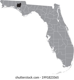 Black highlighted location map of the US Washington county inside gray map of the Federal State of Florida, USA