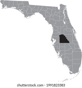 Black highlighted location map of the US Polk county inside gray map of the Federal State of Florida, USA