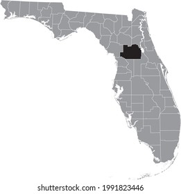 Black highlighted location map of the US Marion county inside gray map of the Federal State of Florida, USA