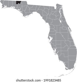 Black highlighted location map of the US Holmes county inside gray map of the Federal State of Florida, USA
