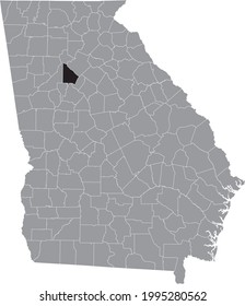 Black highlighted location map of the US DeKalb county inside gray map of the Federal State of Georgia, USA