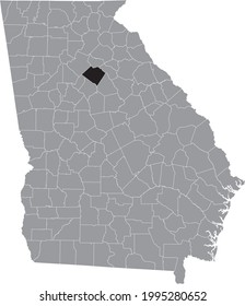Black highlighted location map of the US Walton county inside gray map of the Federal State of Georgia, USA