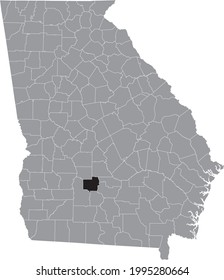 Black highlighted location map of the US Turner county inside gray map of the Federal State of Georgia, USA