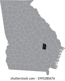 Black highlighted location map of the US Toombs county inside gray map of the Federal State of Georgia, USA