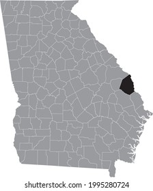 Black highlighted location map of the US Screven county inside gray map of the Federal State of Georgia, USA