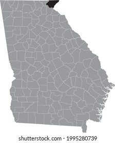 Black highlighted location map of the US Rabun county inside gray map of the Federal State of Georgia, USA
