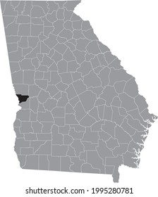 Black highlighted location map of the US Muscogee county inside gray map of the Federal State of Georgia, USA