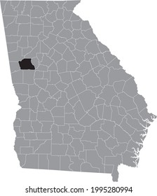 Black highlighted location map of the US Coweta county inside gray map of the Federal State of Georgia, USA