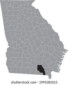 Black highlighted location map of the US Clinch county inside gray map of the Federal State of Georgia, USA