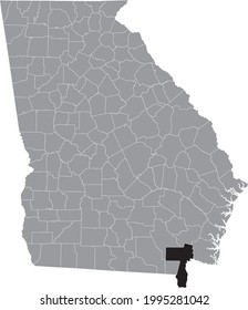 Black highlighted location map of the US Charlton county inside gray map of the Federal State of Georgia, USA