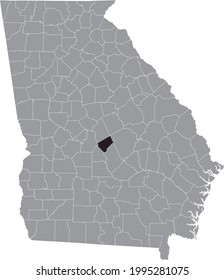 Black highlighted location map of the US Bleckley county inside gray map of the Federal State of Georgia, USA