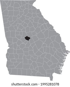 Black highlighted location map of the US Bibb county inside gray map of the Federal State of Georgia, USA