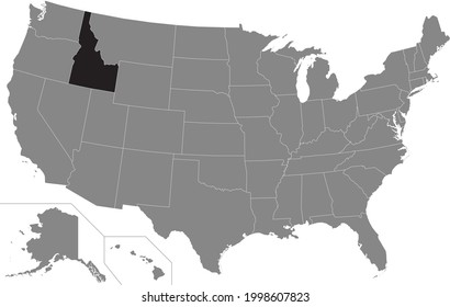 Mapa de ubicación resaltado en negro del estado federal de Idaho en el mapa gris de los Estados Unidos de América