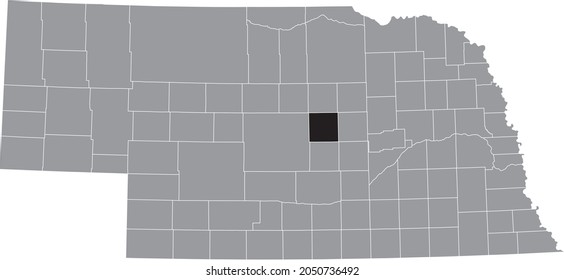 Black highlighted location map of the Valley County inside gray map of the Federal State of Nebraska, USA