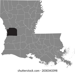 Schwarz hervorgehobene Standortkarte des Vernon Parish in grauer Karte des Bundesstaates Louisiana, USA