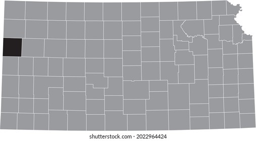 Black Highlighted Location Map Of The Wallace County Inside Gray Map Of The Federal State Of Kansas, USA