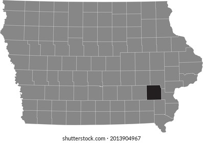 Black highlighted location map of the Washington County inside gray map of the Federal State of Iowa, USA