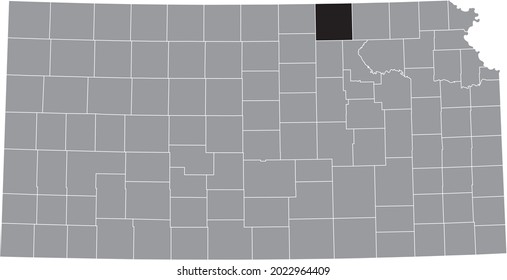 Mapa de ubicación resaltado en negro del condado de Washington dentro del mapa gris del estado federal de Kansas, EE.UU.