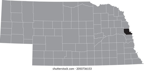 Mapa de ubicación resaltado en negro del condado de Washington dentro del mapa gris del estado federal de Nebraska, EE.