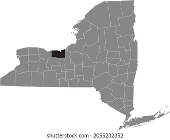 Black Highlighted Location Map Of The Wayne County Inside Gray Map Of The Federal State Of New York, USA