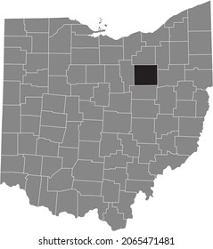 Black Highlighted Location Map Of The Wayne County Inside Gray Administrative Map Of The Federal State Of Ohio, USA